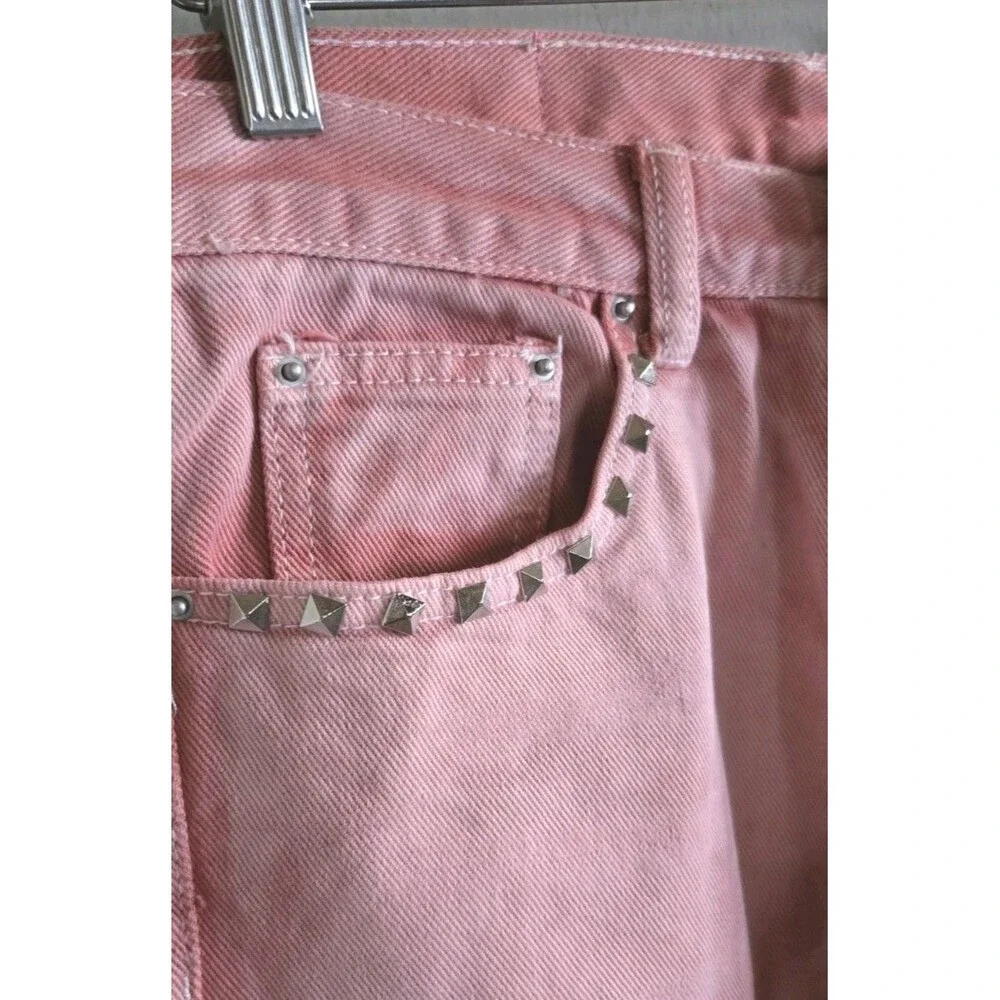 MNML Pink Acid Wash Jeans Flare Leg Button Fly Studded Pocket 29x32
